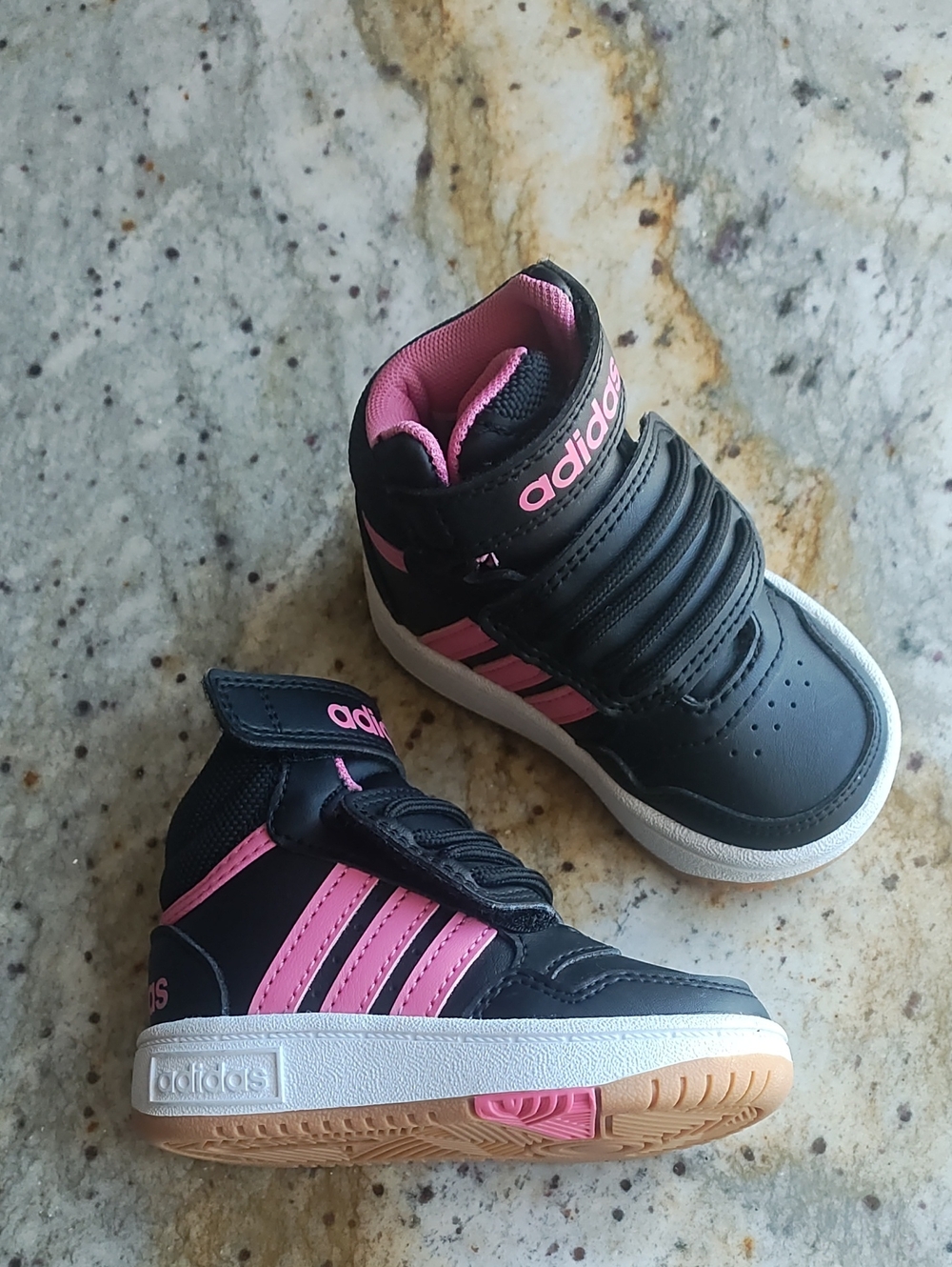 adidas Kids Black and Pink High-Top Sneakers